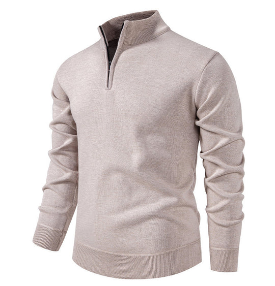 Herren feiner Strickpullover mit kurzem Reißverschluss und hohem Kragen EB