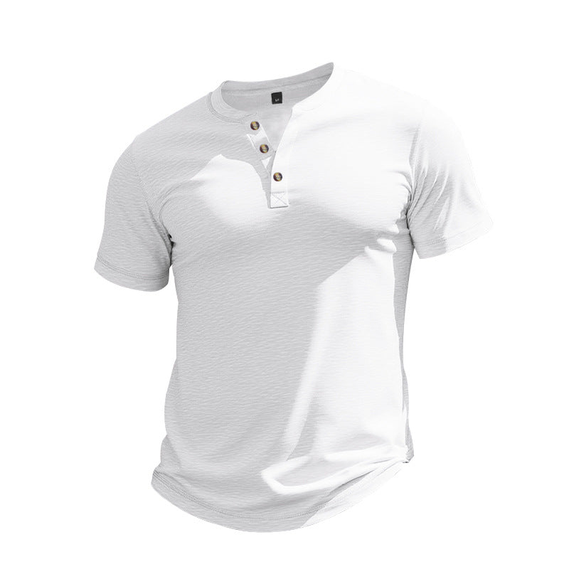 Herren Kurzarm-Henley-T-Shirt aus weicher Baumwolle mit dekorativer Knopfleiste EB