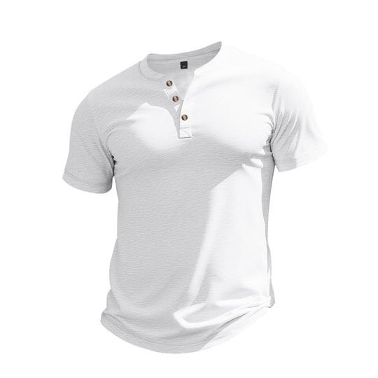 Herren Kurzarm-Henley-T-Shirt aus weicher Baumwolle mit dekorativer Knopfleiste EB