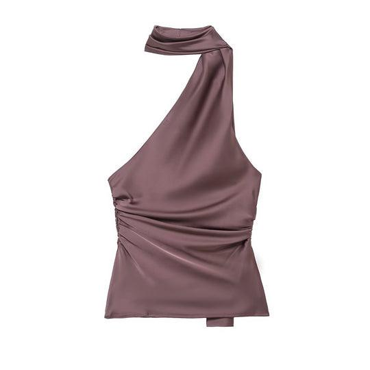 Damen asymmetrisches Top mit elegantem Halsschleifen-Design und Raffungen EB