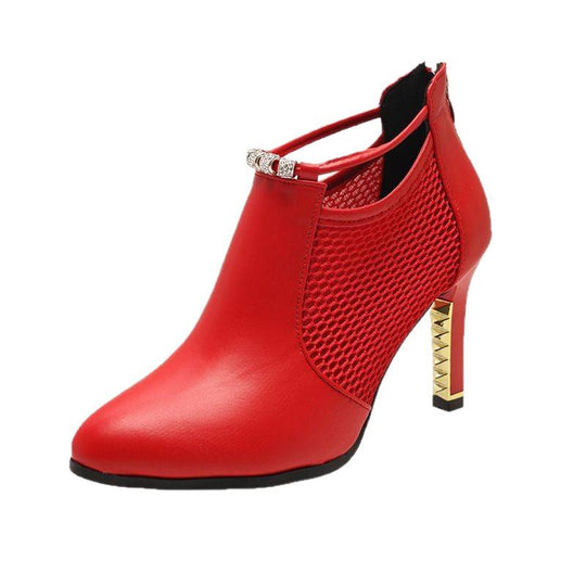 Damen stilvolle Ankle Boots mit Netzdetail und goldener Applikation EB