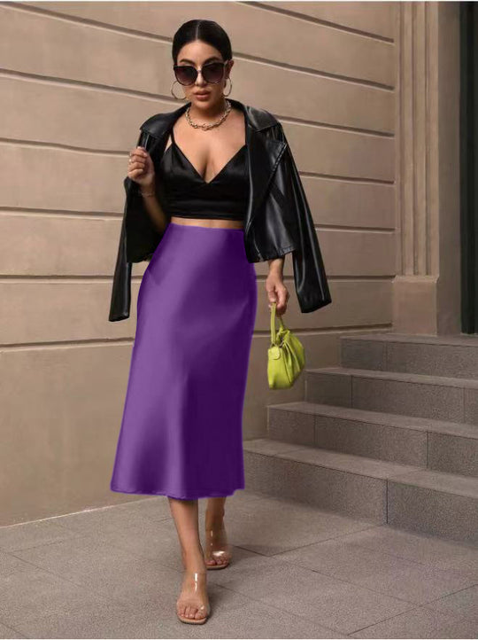 Damen Satin Rock mit schwingendem Saum und elegantem Schnitt EB