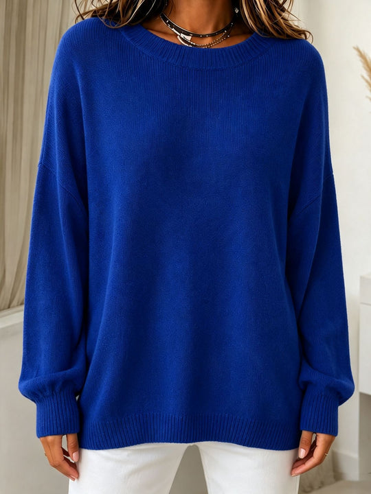 Damen Leichter Cashmere‑Touch Pullover mit Rundhalsausschnitt, überschnittener Schulter und gerippten Bündchen EB