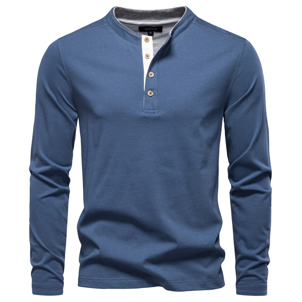 Herren Langarm-Henley-Shirt mit eleganten Druckknöpfen und bequemer Passform EB