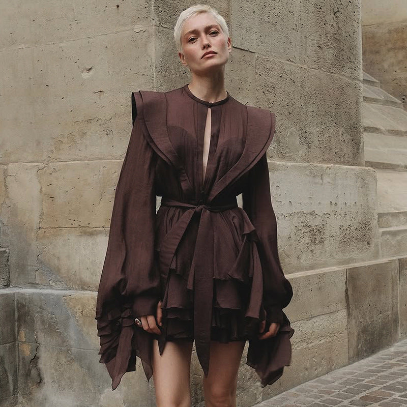 Damen Rüschenkleid mit exzentrischen Ärmeln EB