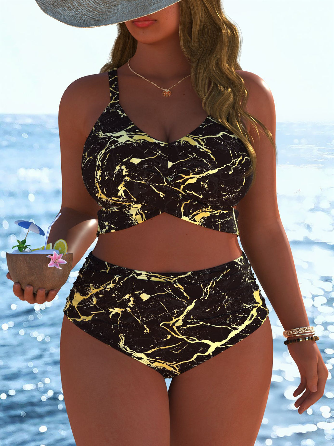 Damen Bikinis mit festem Halt und modischen Mustern EB
