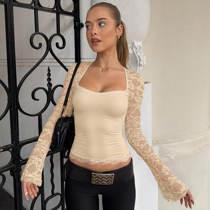 Damen Elegantes Oberteil mit Spitzendetails EB