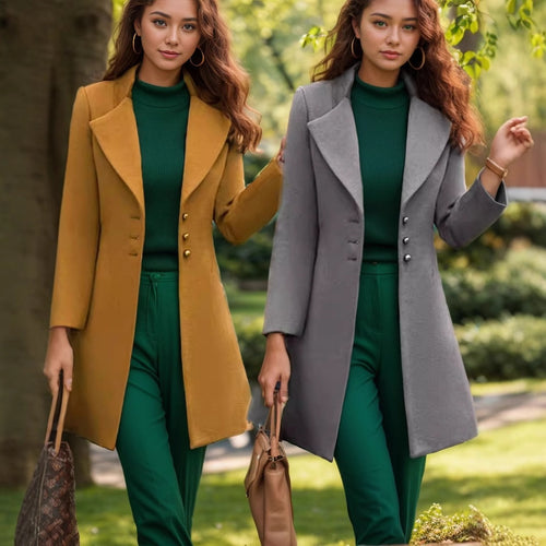 Damen stilvoller und eleganter Blazer-Mantel mit breitem Revers EB
