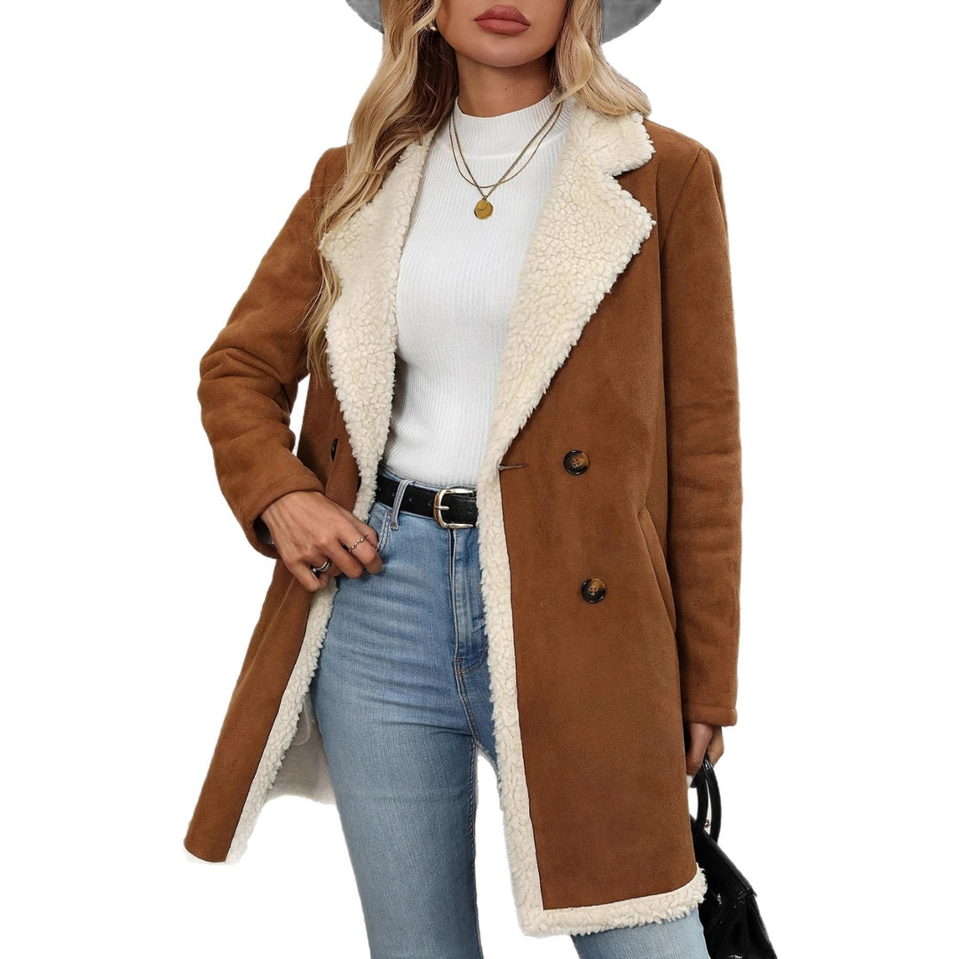 Damen modische Jacke mit Teddyfutter und doppelter Knopfleiste EB