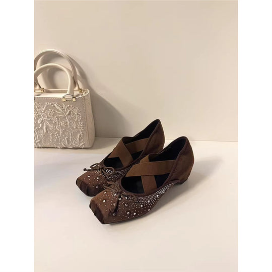 Damen elegante Ballerina-Schuhe mit außergewöhnlicher Strassverzierung EB