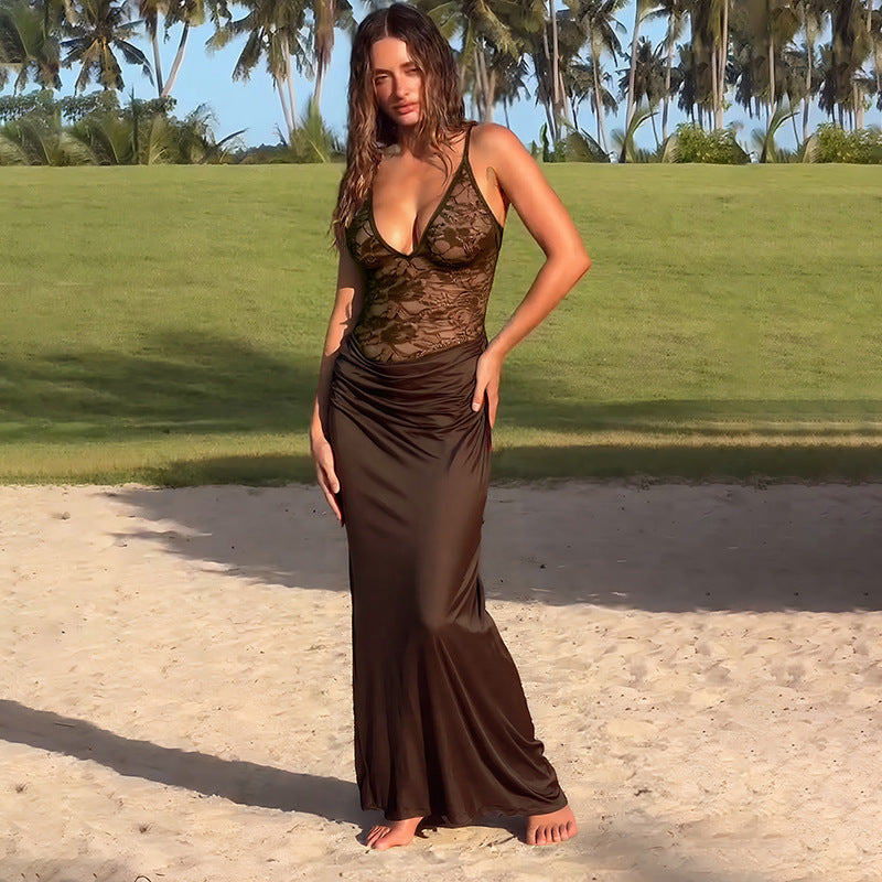 Damen Maxikleid mit Spitzenoberteil EB