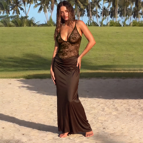 Damen Maxikleid mit Spitzenoberteil EB