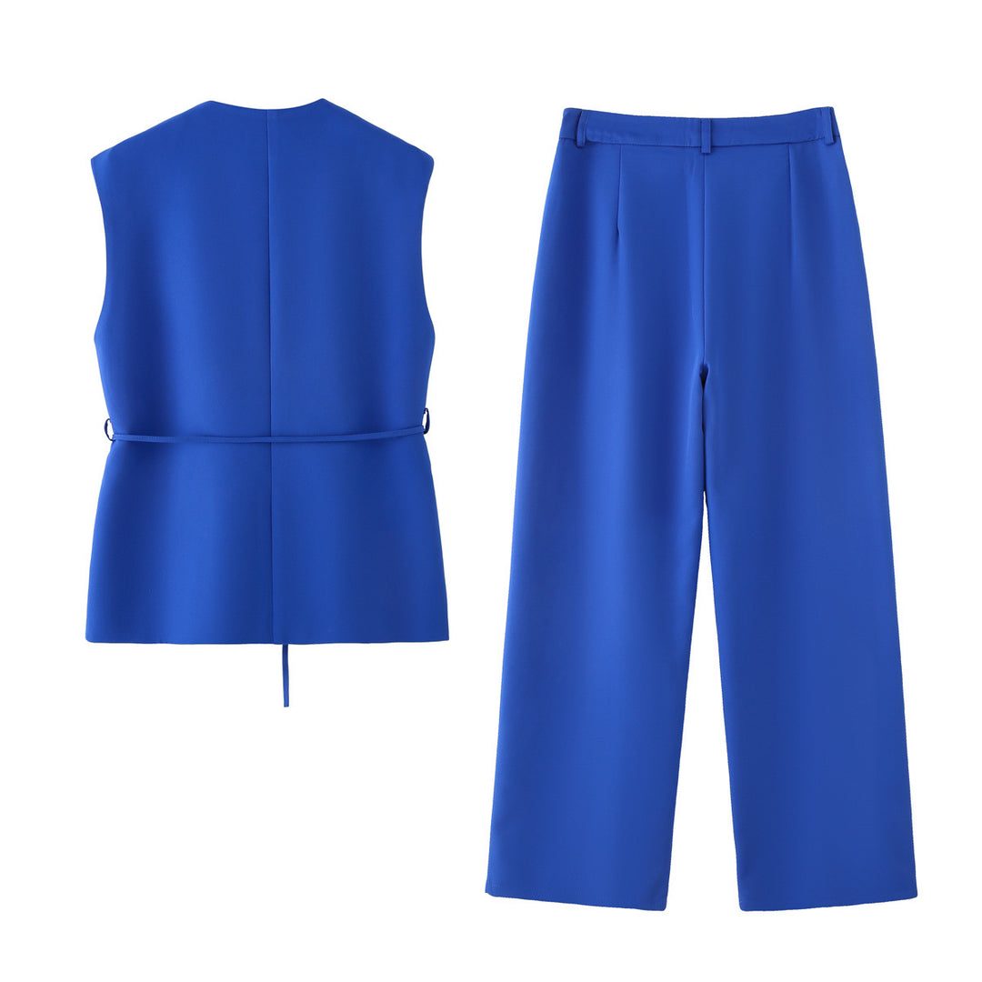 Damen elegantes Blazer- und Hosen-Ensemble mit modernem Gürtel EB