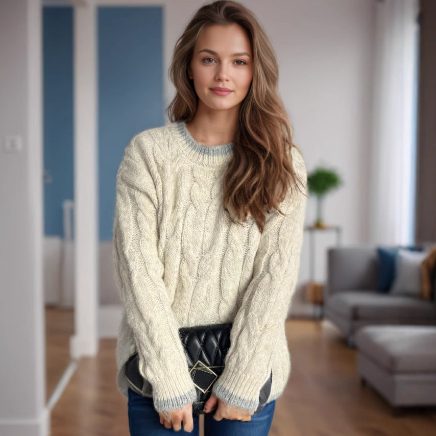 Damen Grobstrickpullover mit einzigartigem Zopfmuster und lässigem Schnitt EB