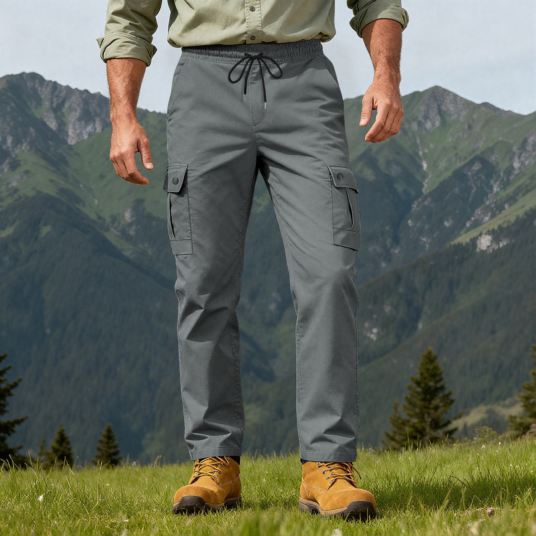 Herren Outdoor-Cargohose mit elastischem Tunnelzugbund und Druckknopf-Taschen EB