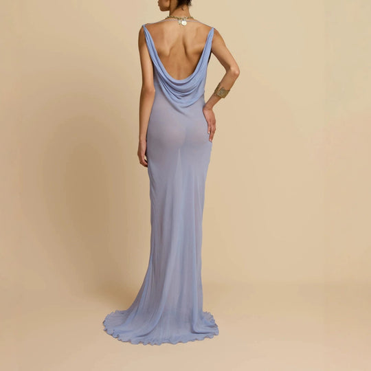 Damen Fließendes Maxikleid mit drapiertem Ausschnitt EB