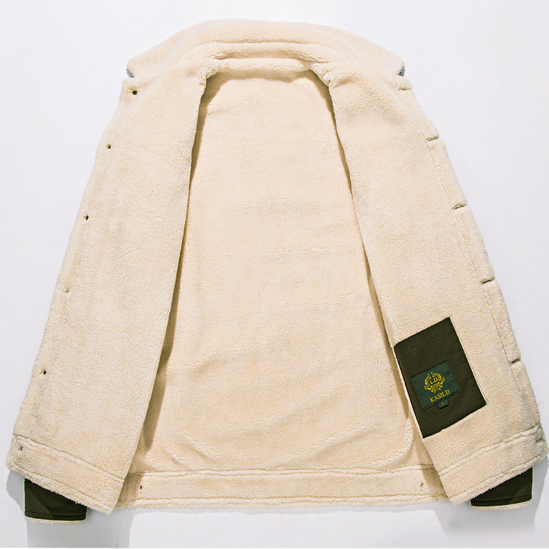 Herren Canvas-Truckerjacke mit durchgehendem Sherpa-Innenfutter und Umlegekragen EB