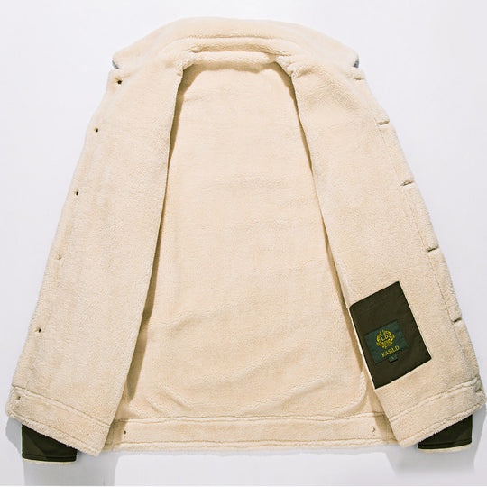 Herren Canvas-Truckerjacke mit durchgehendem Sherpa-Innenfutter und Umlegekragen EB