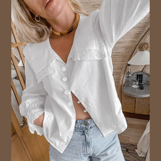 Damen Bluse mit großen Spitzeneinsätzen EB