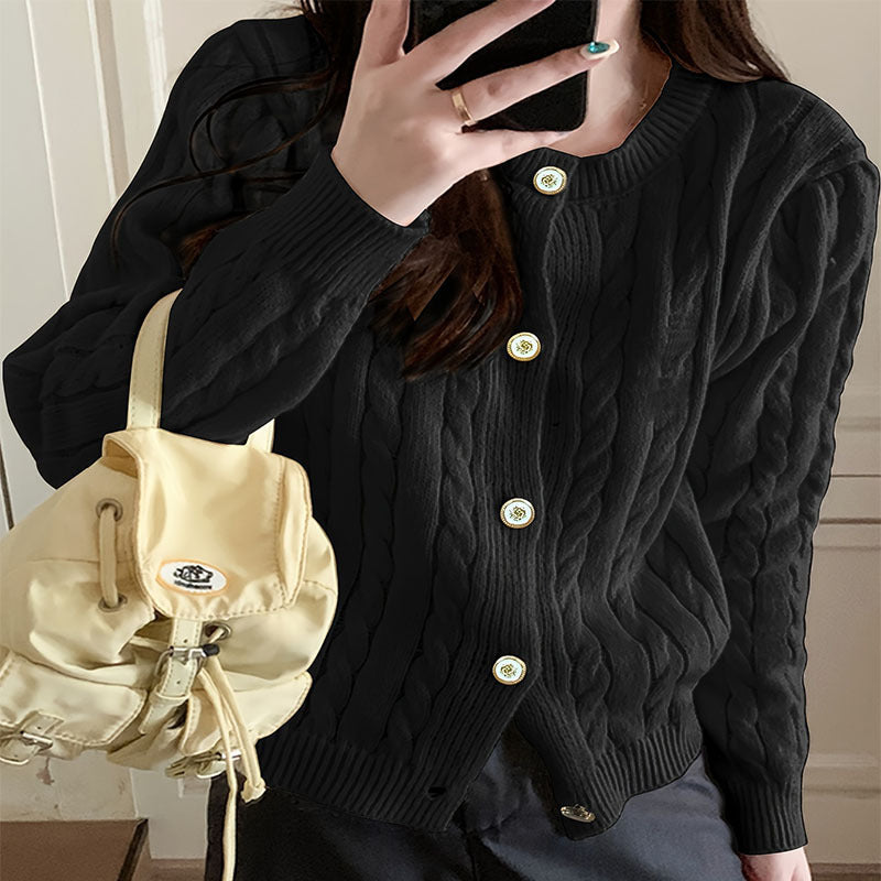 Damen Grobstrickjacke mit Knopfverschluss und besonderem Zopfmuster EB