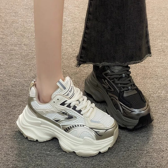 Damen Trendige Chunky Sneakers mit atmungsaktivem Mesh und starker Dämpfung EB