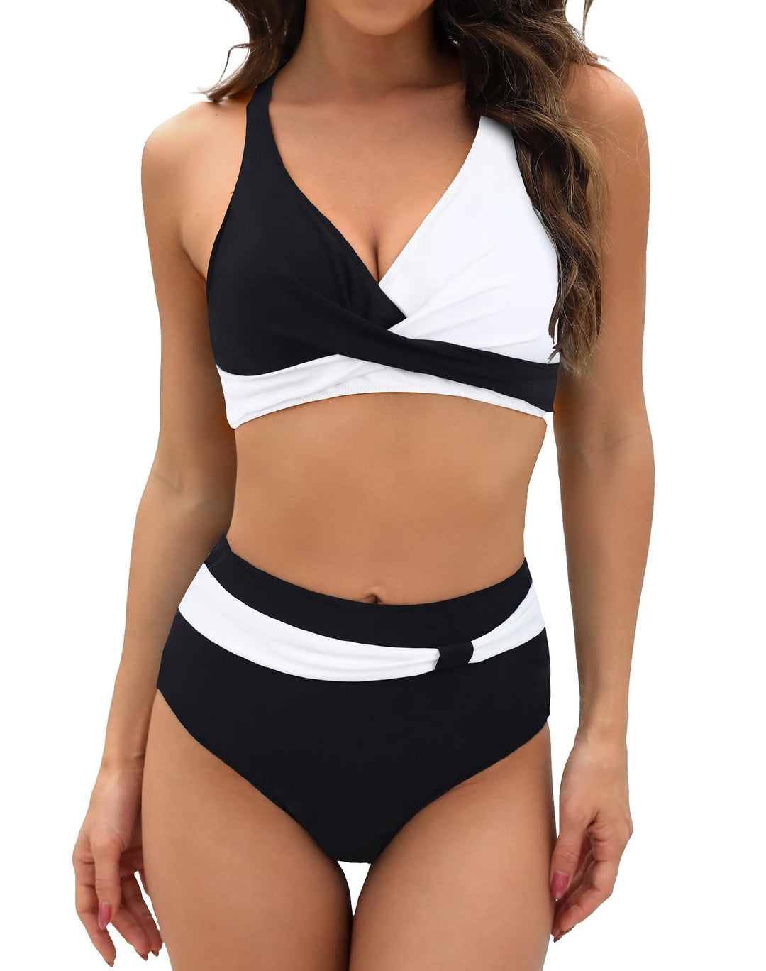 Damen Sportliches Bikini-Set mit stylischem Wickeloberteil und hochgeschnittenem Slip EB