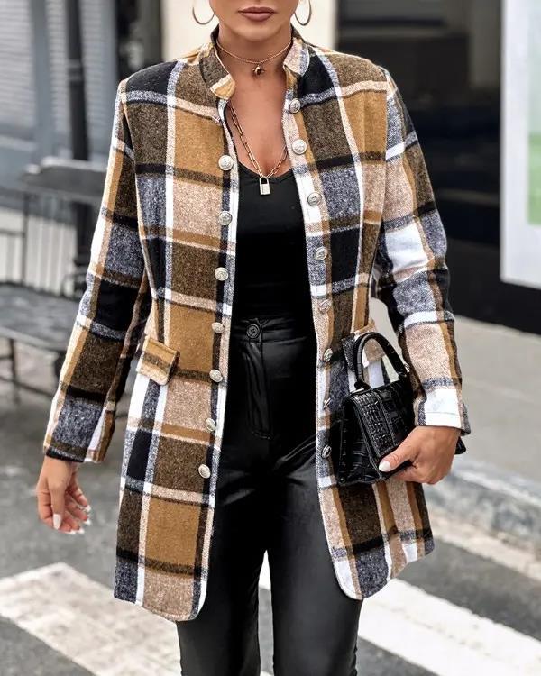 Damen Modischer Karo-Blazer aus weichem Wollmix EB