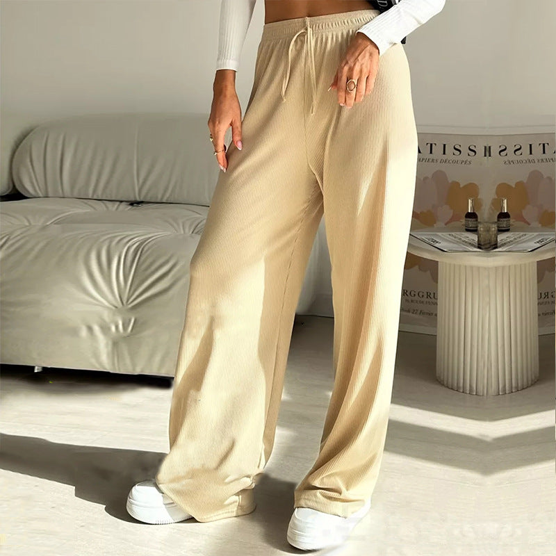 Damen weite hochgeschnittene Loungehose mit elastischem Bund und Kordelzug EB