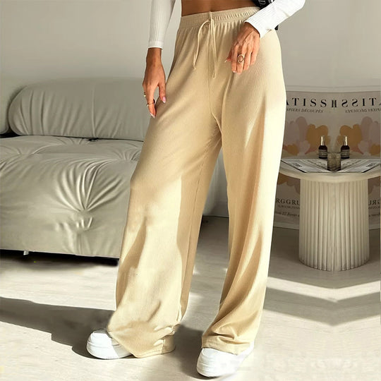 Damen weite hochgeschnittene Loungehose mit elastischem Bund und Kordelzug EB
