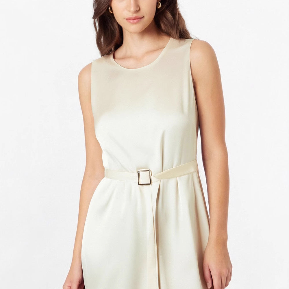 Damen Elegantes Midikleid mit Taillengürtel und fließendem Schnitt EB