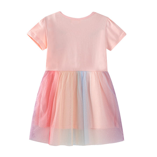 Mädchen Tüllkleid mit Einhorn-Stickerei und bunten Applikationen EB