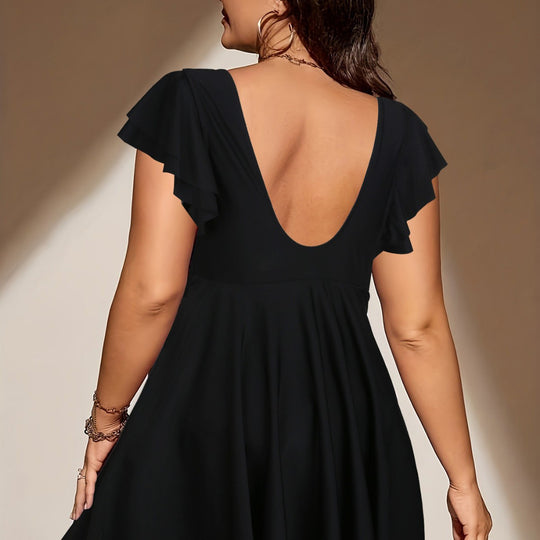 Damen Strandkleid mit leichtem V-Ausschnitt und voluminösen Rüschendetails EB