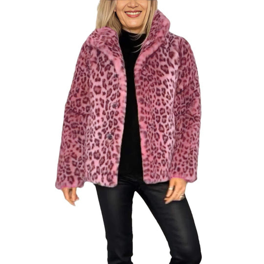 Damen kuschelige Leopardenfell Jacke EB