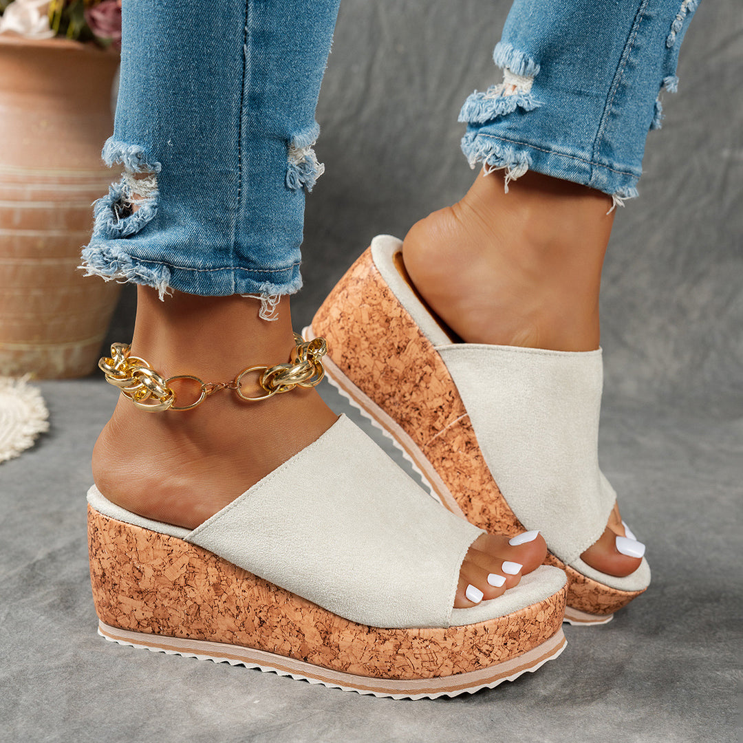 Damen Wedge-Pantoletten mit wildem Leopardenmuster und komfortabler Korksohle EB