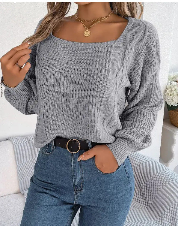 Damen lässiger Strickpullover mit strukturierter Oberfläche und romantischem Zopfdesign EB