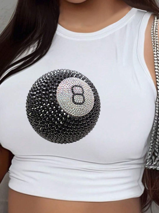 Damen Crop-Top mit modernem Grafikdruck und trendiger Schnalle EB
