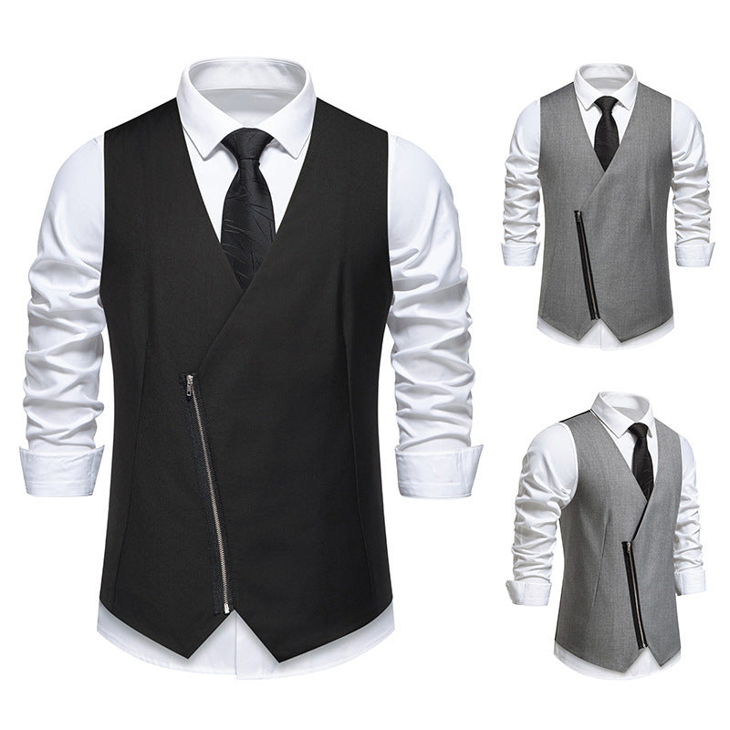 Herren moderne Anzugweste mit asymmetrischem Reißverschluss und eleganter Passform EB