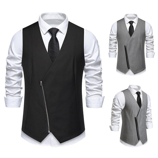 Herren moderne Anzugweste mit asymmetrischem Reißverschluss und eleganter Passform EB