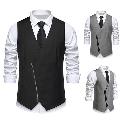 Herren moderne Anzugweste mit asymmetrischem Reißverschluss und eleganter Passform EB
