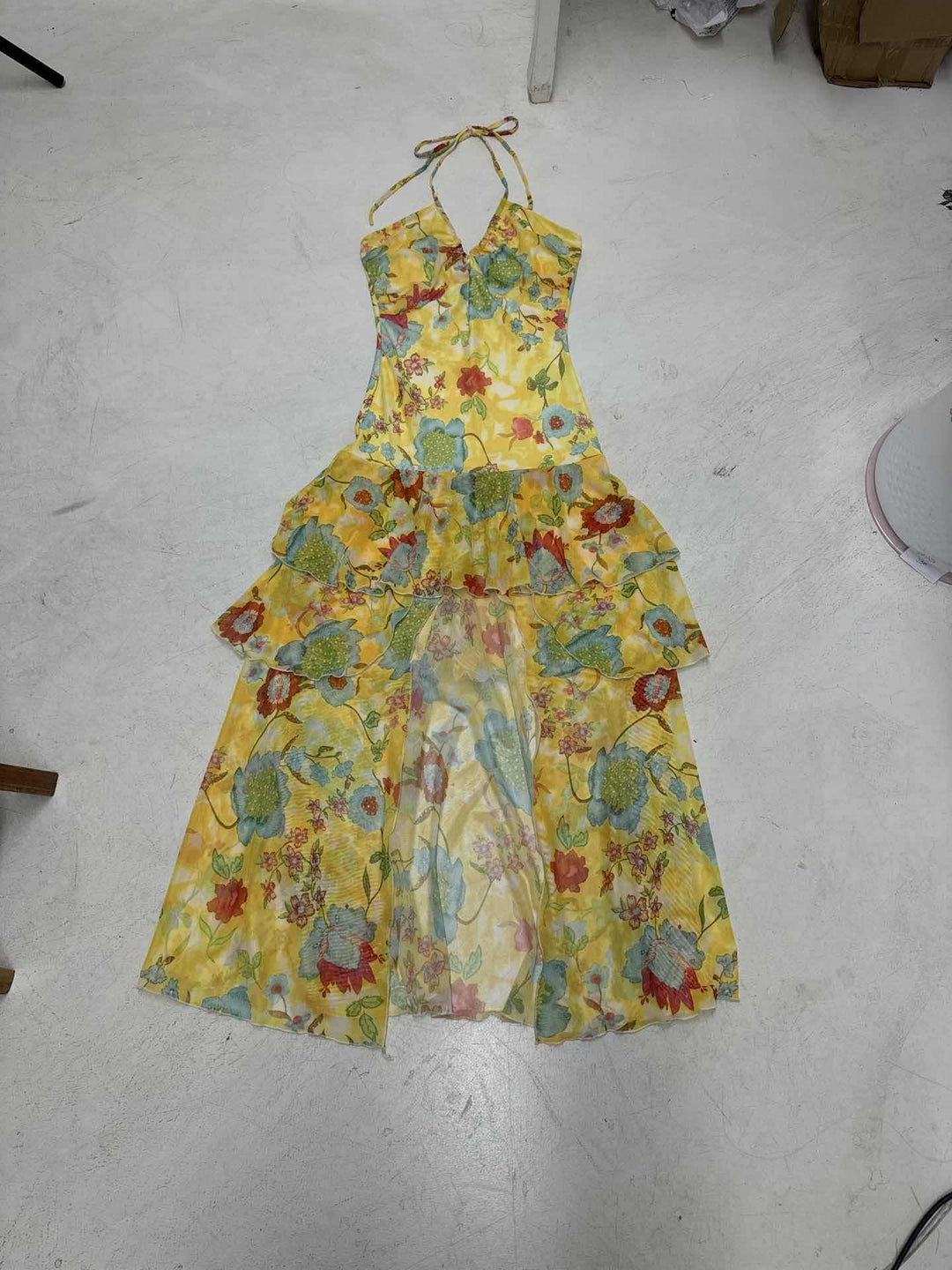 Damen Maxikleid mit floralem Lagenlook und Spaghettiträgern EB