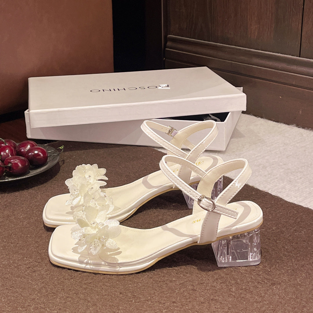 Damen Sandalen mit floralen Details und transparentem Blockabsatz EB