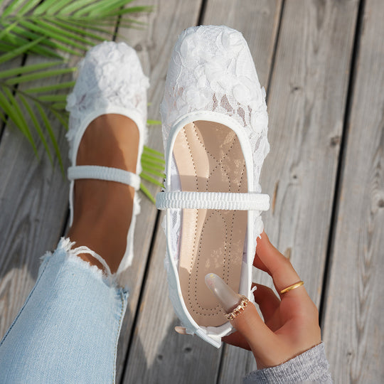 Damen elegante Ballerinas mit floralen Applikationen und rutschfester Sohle EB
