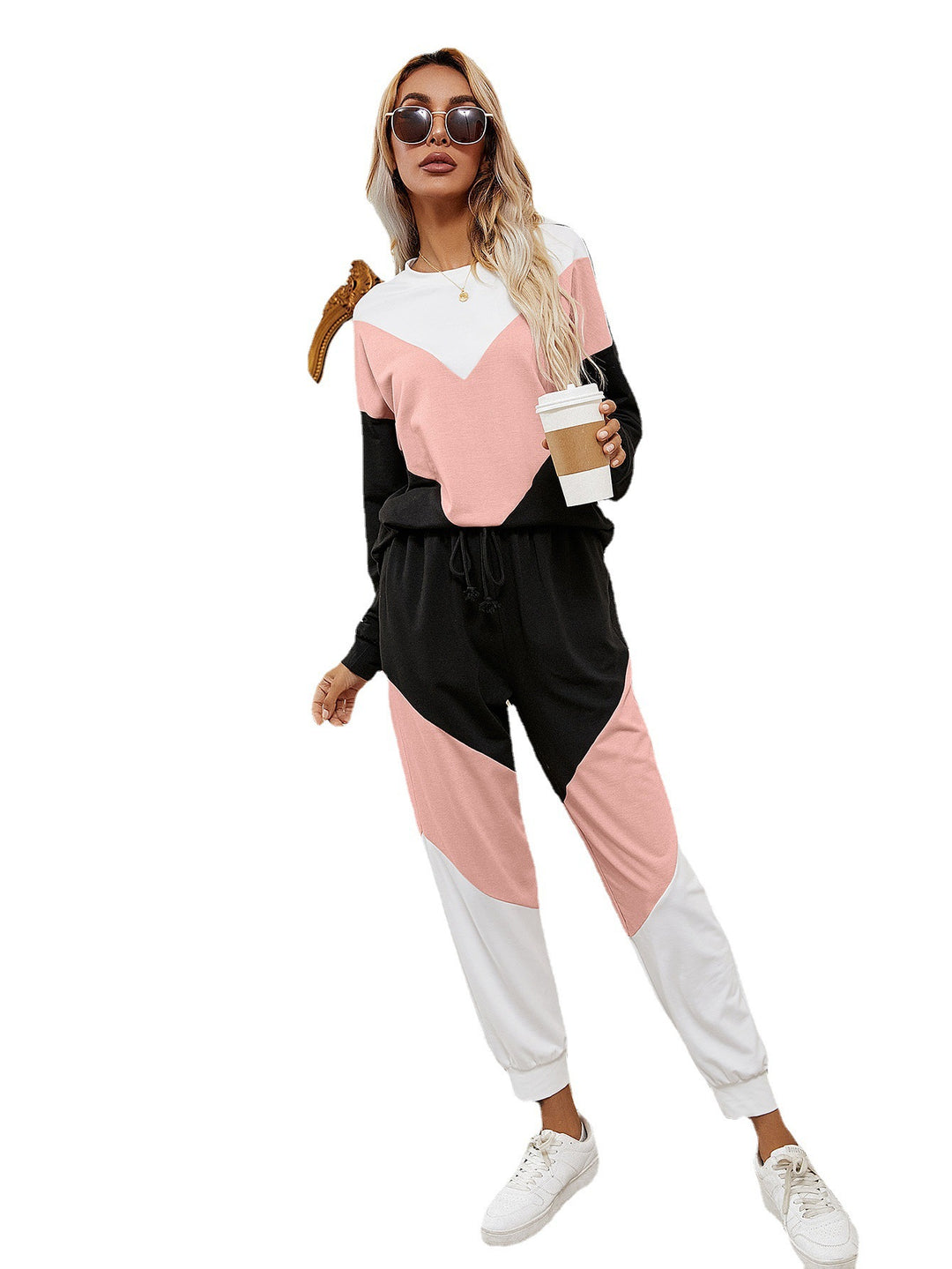 Damen Sportlicher Freizeitanzug mit Farbblockdesign EB