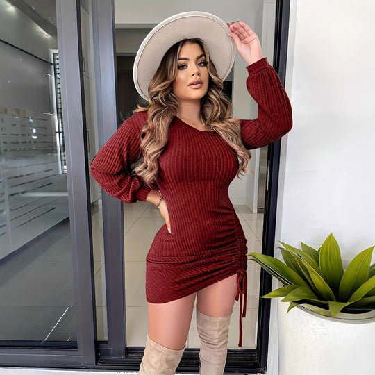 Damen Figurbetontes Kleid mit Raffung und Langarm EB