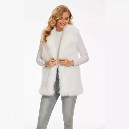 Damen Plüsch-Weste mit elegantem Kragen und luxuriösem Fell EB