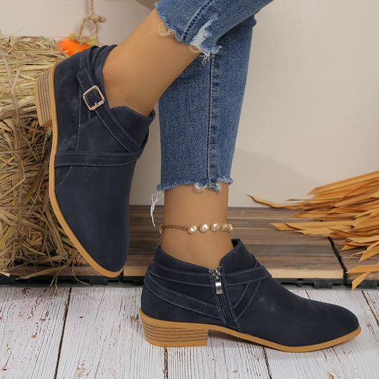 Damen elegante Stiefeletten mit dekorativem Riemen und präziser Schnürung EB