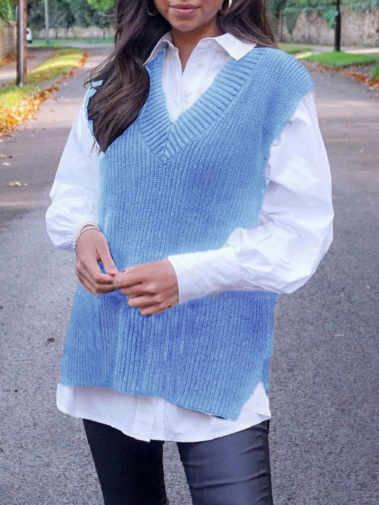 Damen Strickweste im modernen Oversized-Schnitt mit V-Ausschnitt EB