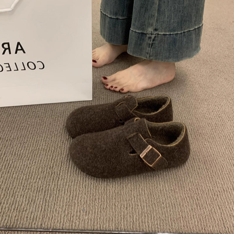 Damen Filz Clogs mit modischem Riemchen und bequemem Fußbett EB
