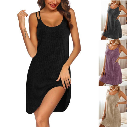 Damen Maxikleid mit schmalen Trägern und seitlichem Schlitz EB