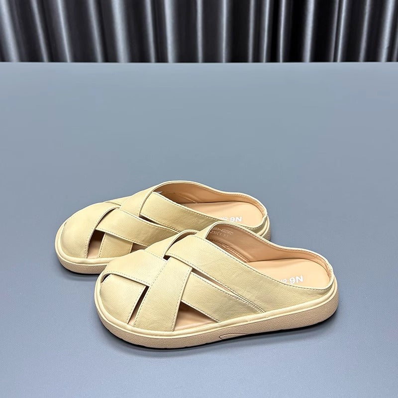 Damen trendige Clogs mit kreuzverzierten Riemen und weichem Innenfutter EB